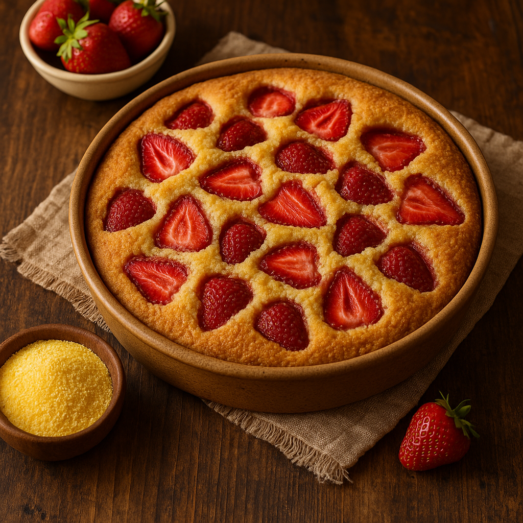 🍓 Rustični kolač sa jagodama i kukuruznim brašnom – letnja bajka iz rerne